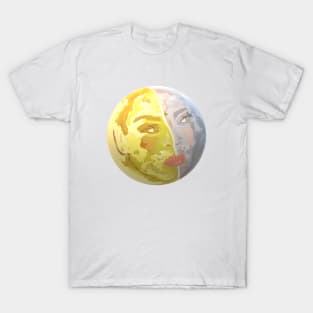 Woman's Face in Sun and Moon (White Background) T-Shirt